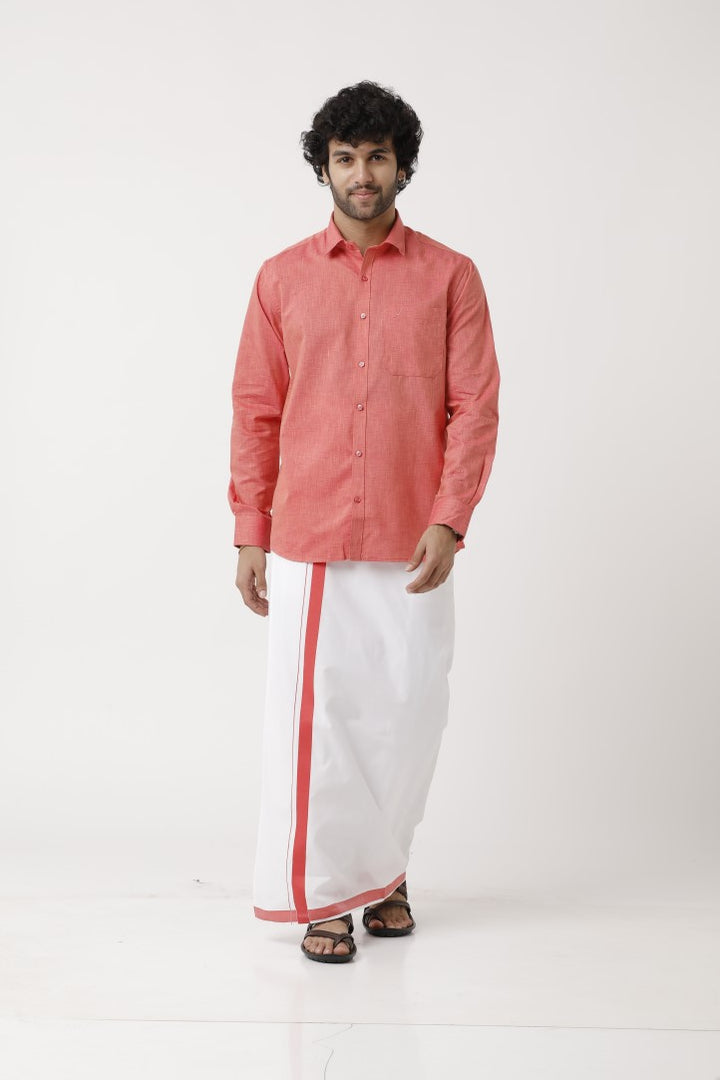 UATHAYAM Varna Matching Dhoti & Shirt Set Full Sleeves Dark Rose -11030