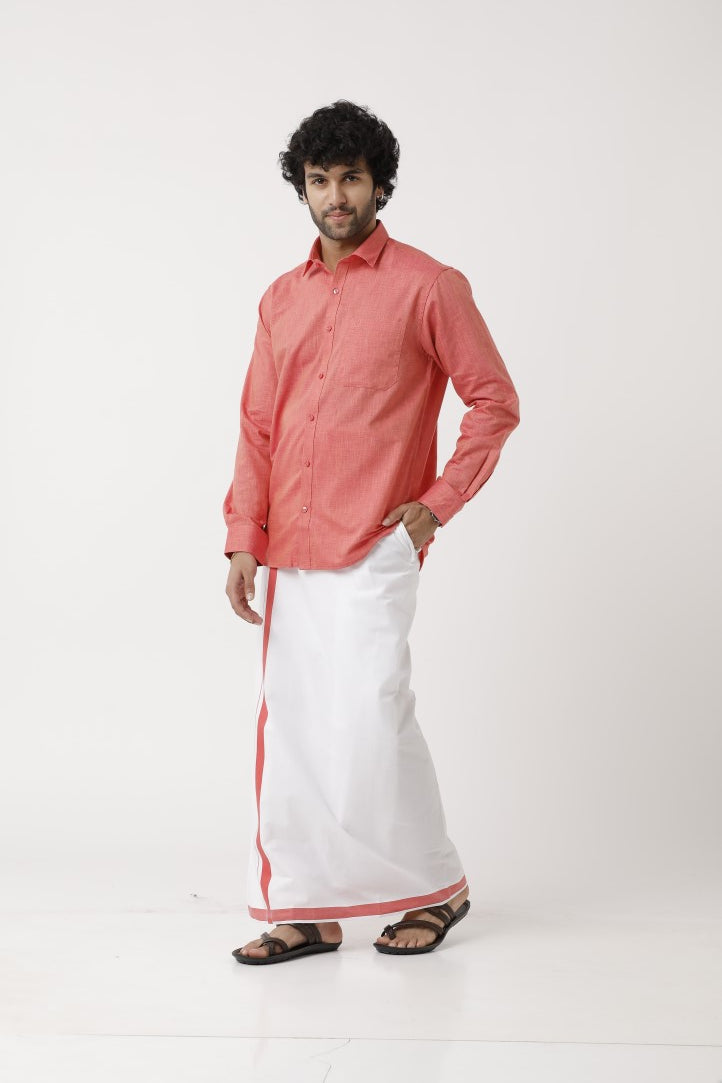 Varna Matching Dhoti & Shirt Set Full Sleeves Dark Rose -11030