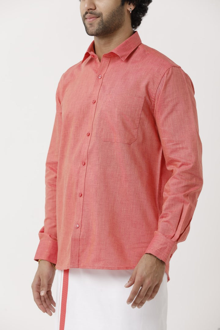 UATHAYAM Varna Matching Dhoti & Shirt Set Full Sleeves Dark Rose -11030