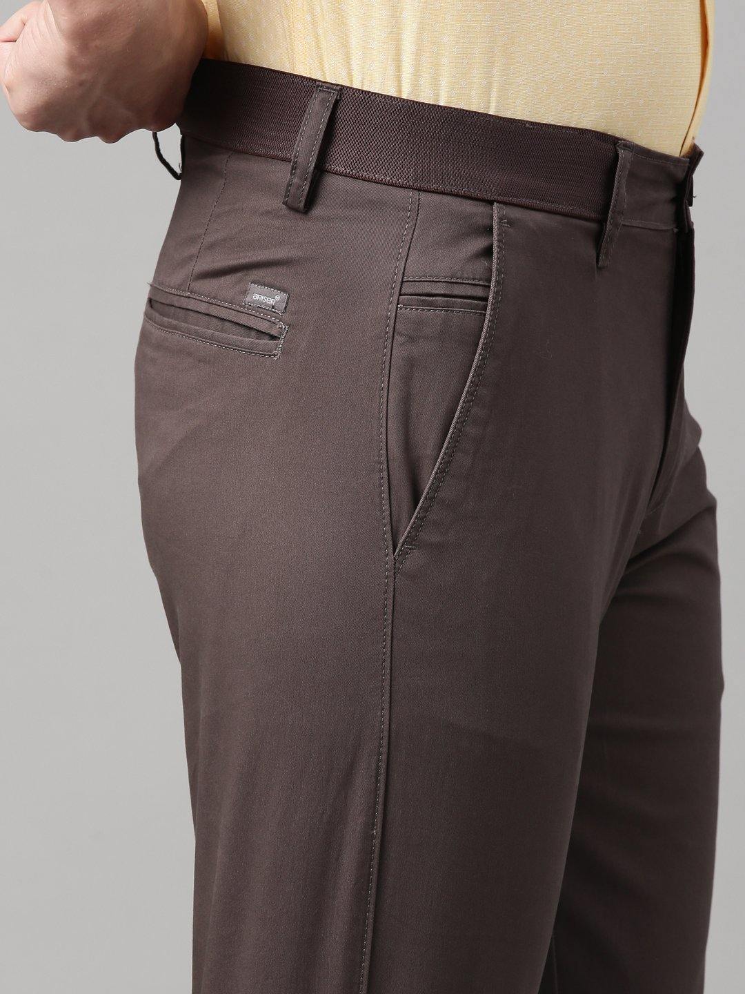 Stretchable Slim Fit Trousers Cotton Pant with Elasticated Back Belt and  Side Pocket Slim Fitting Full